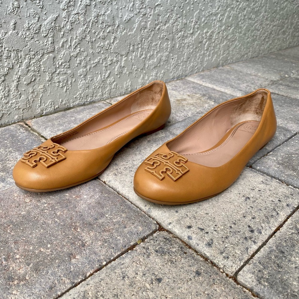 Tory Burch Lowell Camel Brown Leather Ballet Flats 9M